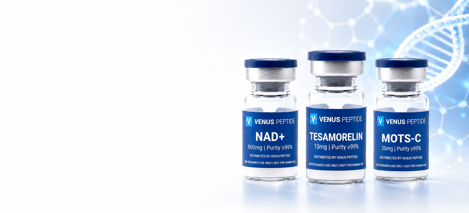 Viales Venus Peptide: NAD+, Tesamorelin y MOTS-C